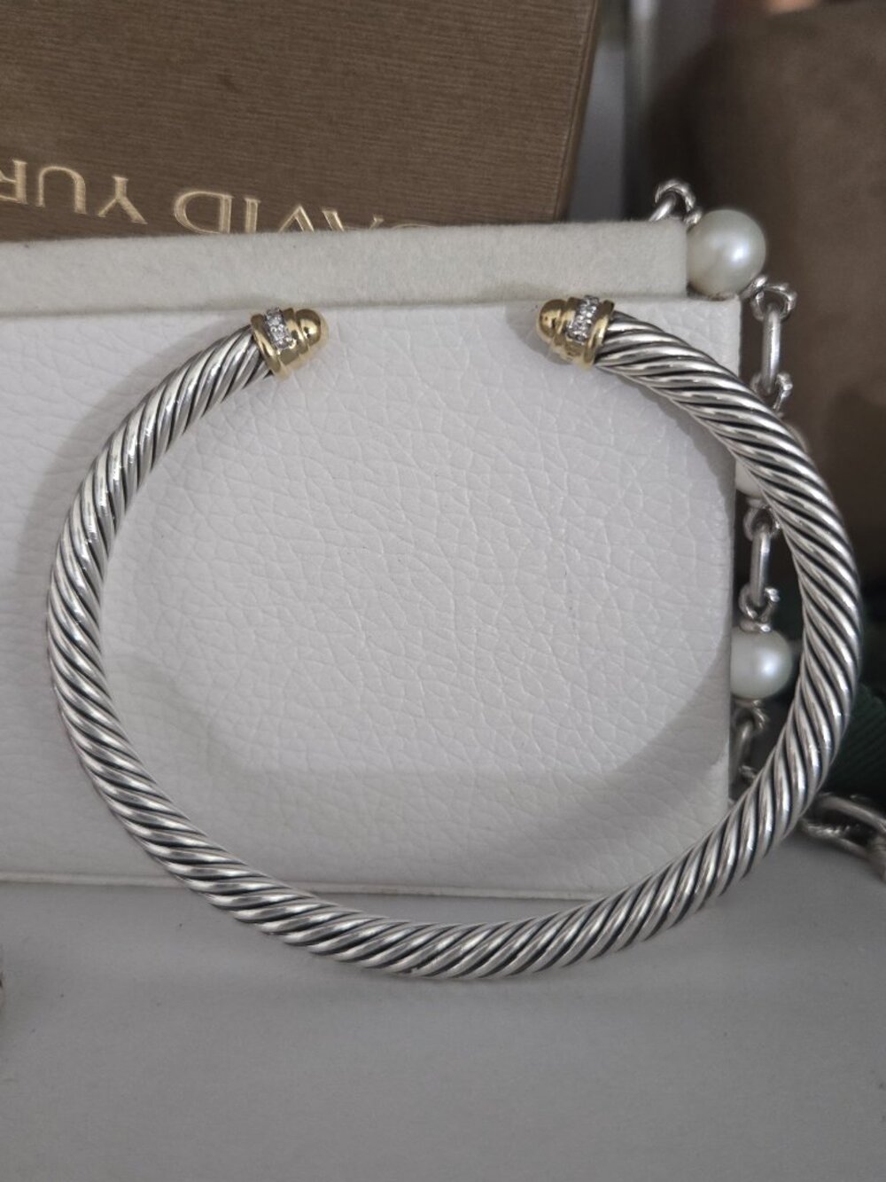 David Yurman 5mm Cable Bracelet 18K Gold Domes Diamonds - Picture 2 of 4